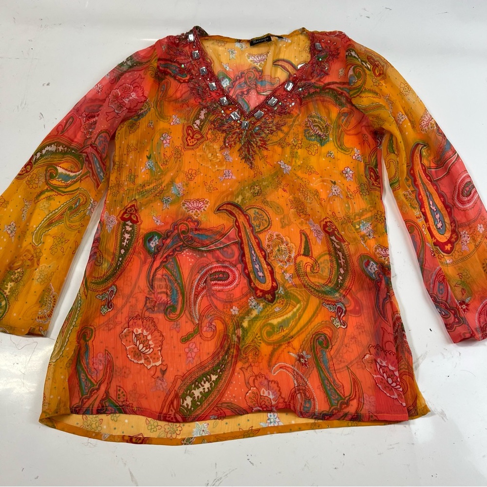 Raviya women’s yellow and red transparent chiffon tunika S